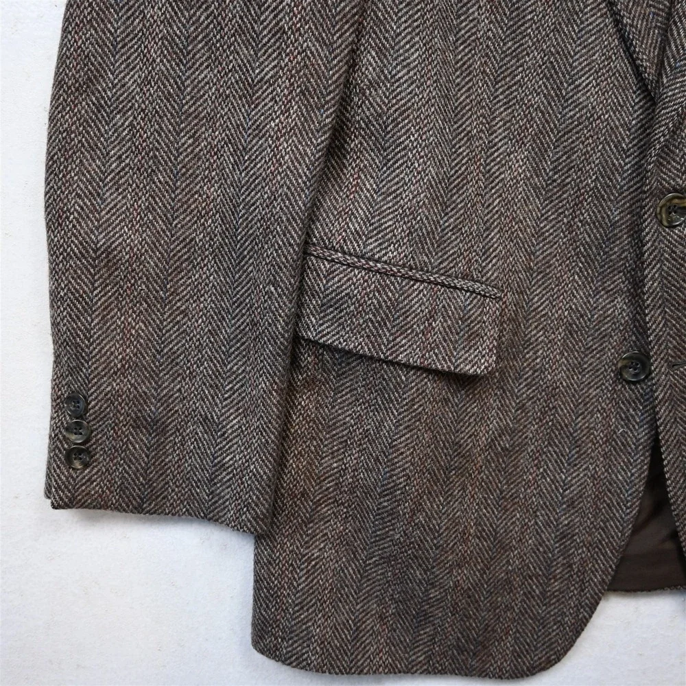 Vtg USA Made 38R Brown Herringbone Wool Tweed Mens Blazer Suit Jacket Sport Coat